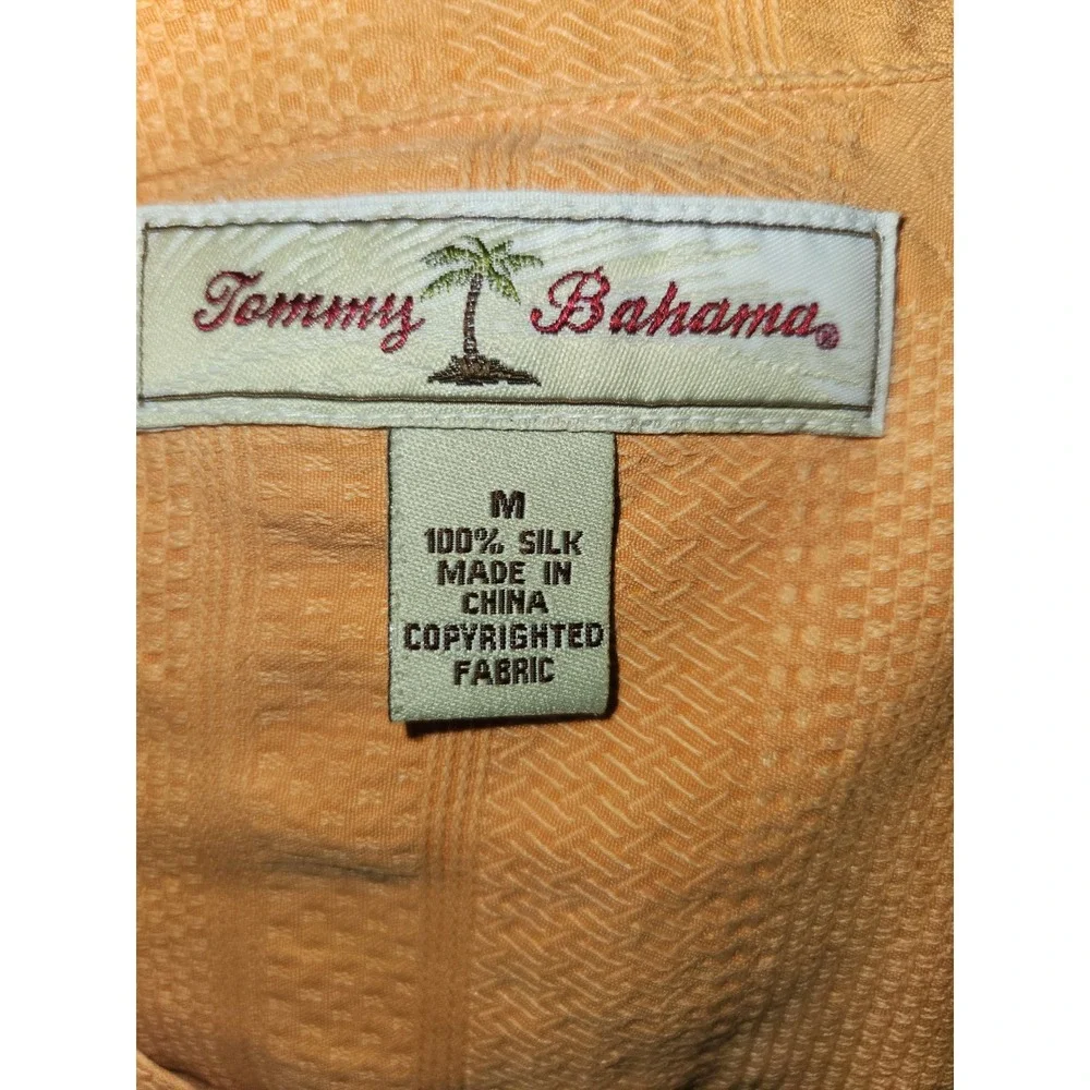 Tommy Bahama Mens M Orange 100% Silk Palm Tree Jacquard Camp Shirt beach coastal